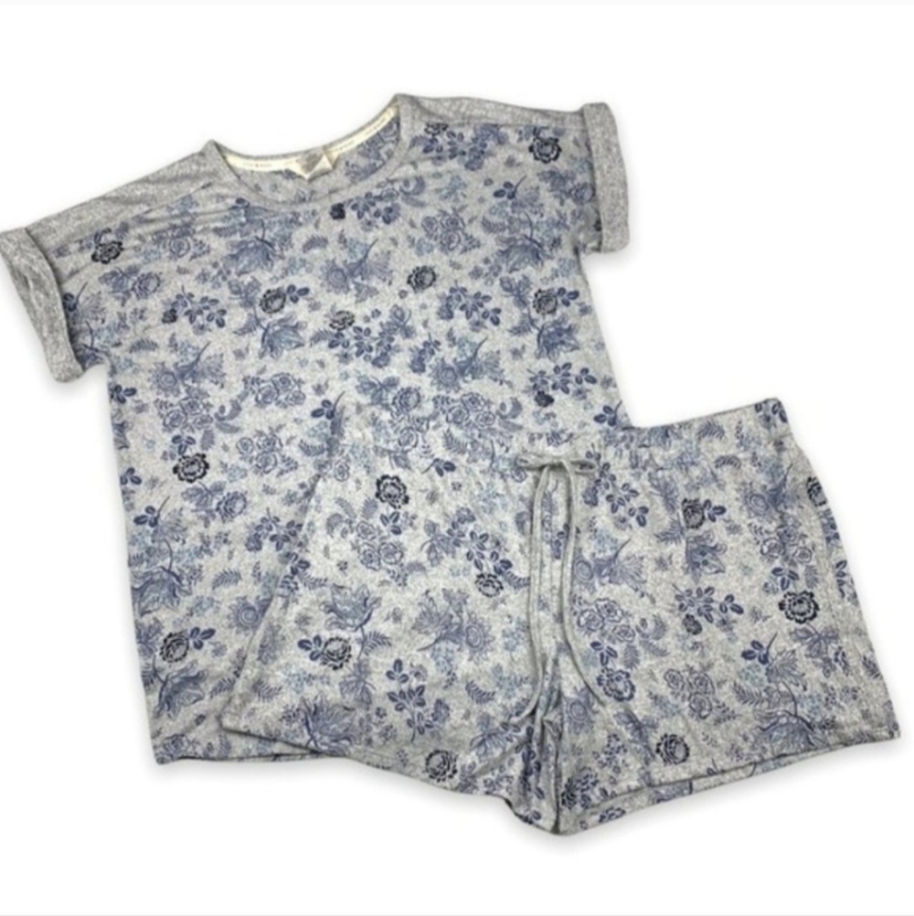 Lucky Brand Denim Gray Floral Print 4 Piece Pajamas Set Women's Small S Soft EUC - Picture 6 of 10